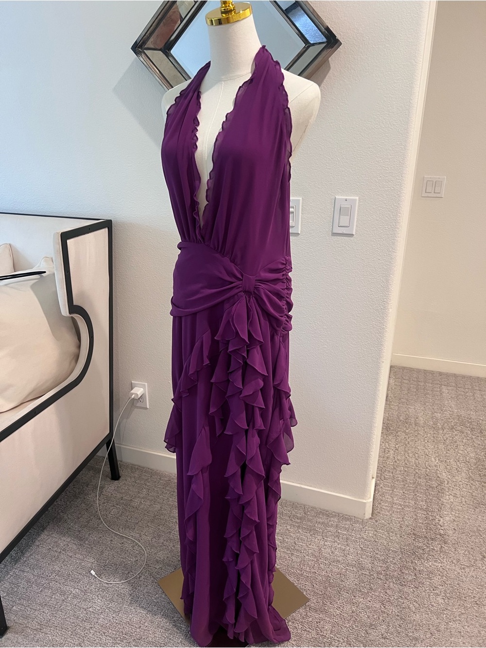 NBD Violet Backless Halter Ruffle Maxi Dress - Picture 3 of 5